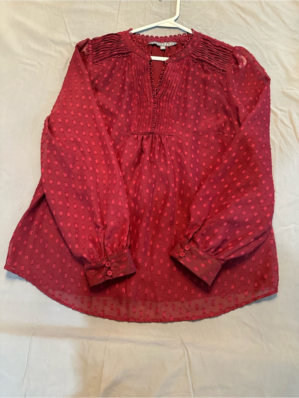 Sharagano Womens Red Textured Long-Sleeve Blouse